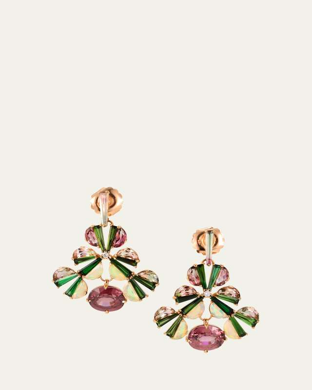 20K Rose Gold Empire Statement Earrings with Diamonds and Gemstones